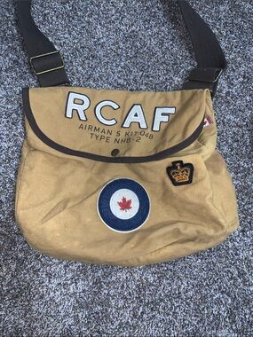 Vintage Canvas Royal Canadian Air Force Bag with Vintage Military Patches
